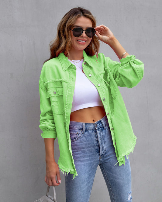 Ripped Shirt Jacket Casual Tops