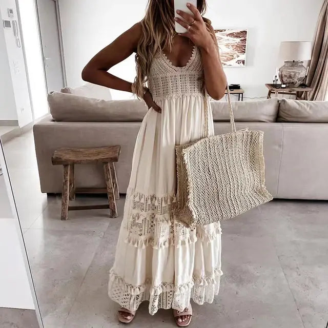 Vestido de Verano de Encaje con Hombros Descubiertos