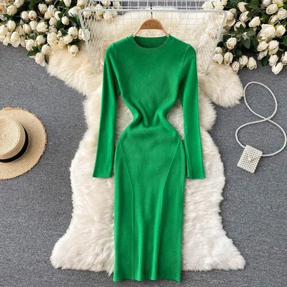 Vestido elegante midi con manga larga