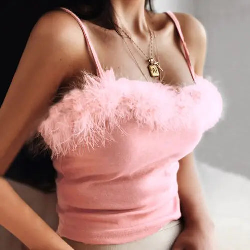 BAE Top de tirantes en contraste de peluche tejido de canalé