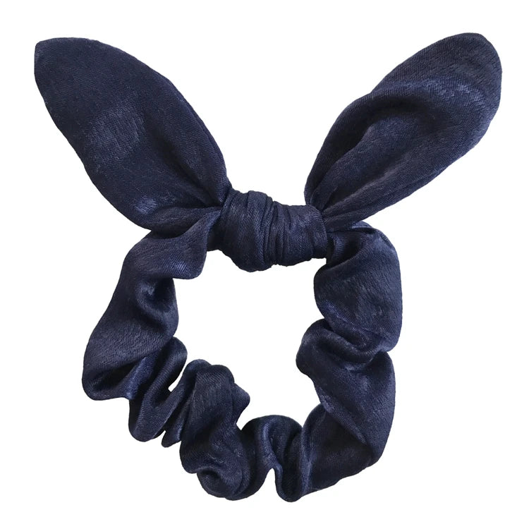 Satin Silk Bunny Ear Hair Scrunchies Gentle Rabbit Ear Hair Elastic Band Ponytail Bow Tie Scrunchy Hair Accessory