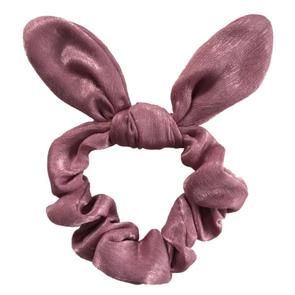 Satin Silk Bunny Ear Hair Scrunchies Gentle Rabbit Ear Hair Elastic Band Ponytail Bow Tie Scrunchy Hair Accessory