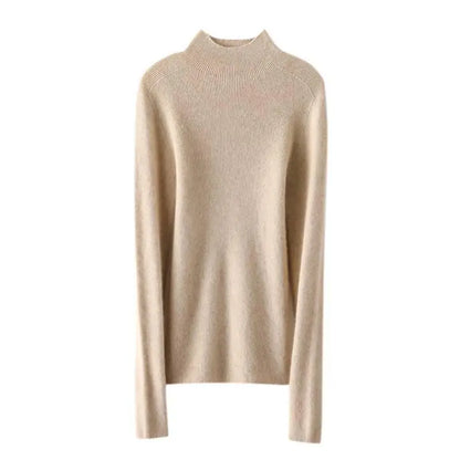 Women's Sweater Half High Neck Knitted Pullover Korean Version Slim Long Sleeve Solid Knitted Tops 