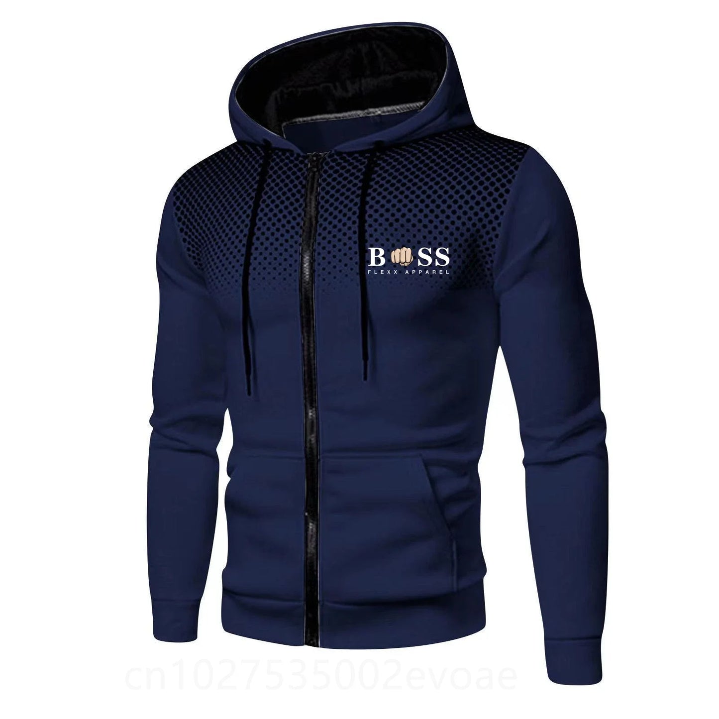 2023 New Cross border Foreign Trade BSS FLEXX APPAREL Men's Sports and Fitness Autumn/Winter Zipper Long Sleeve Spray Hoodie Car 