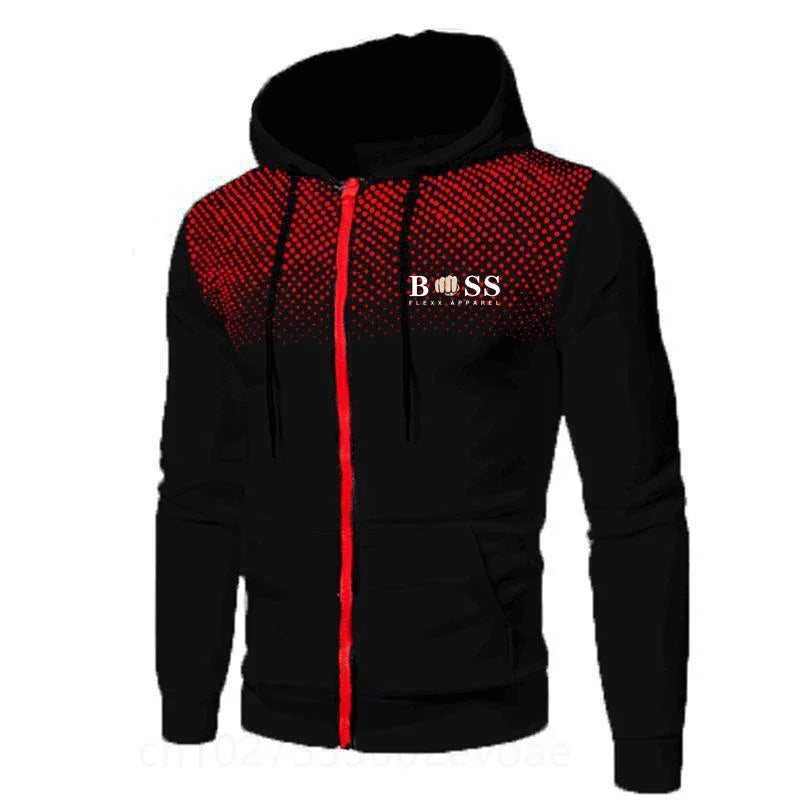 2023 New Cross border Foreign Trade BSS FLEXX APPAREL Men's Sports and Fitness Autumn/Winter Zipper Long Sleeve Spray Hoodie Car 