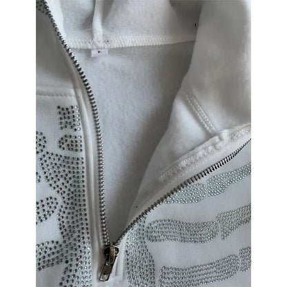 Skeleton Rhinestone Hoodie Cyber Y2K