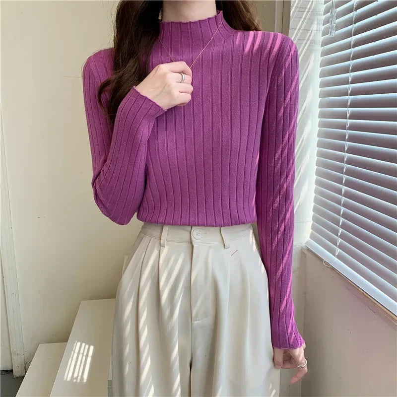 Autumn Winter Sweater Turtleneck Slim Fit Basic Pullovers 2024 New Fashion Korean Knit Tops Bottoming Womens Sweater Stretch Jum 