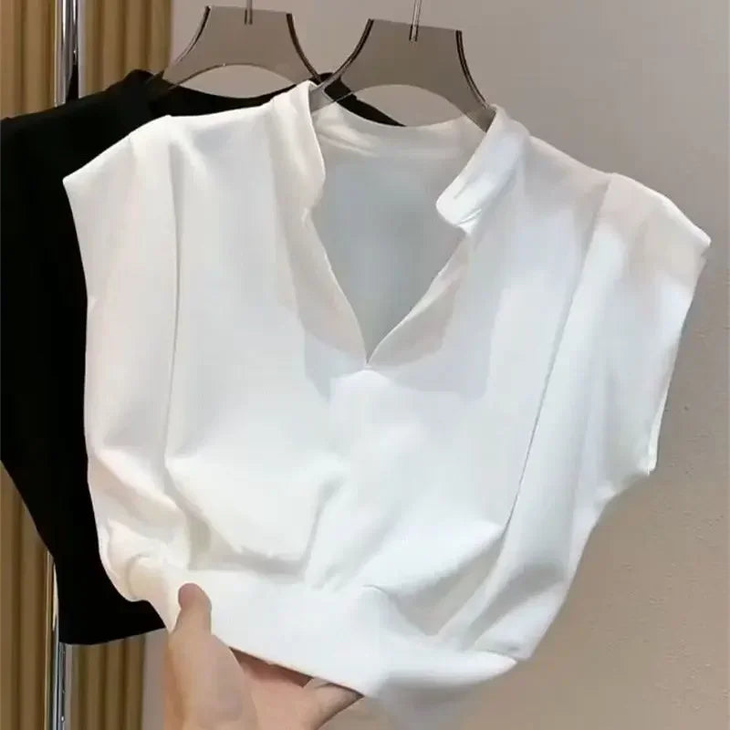 Camisetas sin mangas con cuello en V y cintura estética