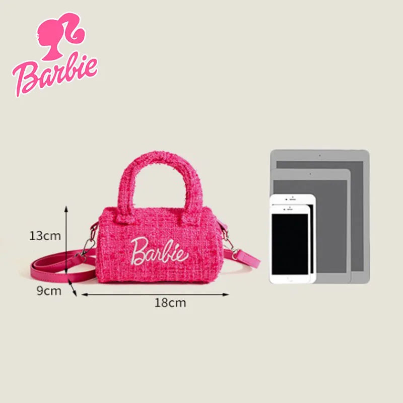 Barbie Shoulder Bag for Women Leather Wide Strap Crossbody Bag Fashions Embroider Female Phone Purse Messenger Handbag Gift