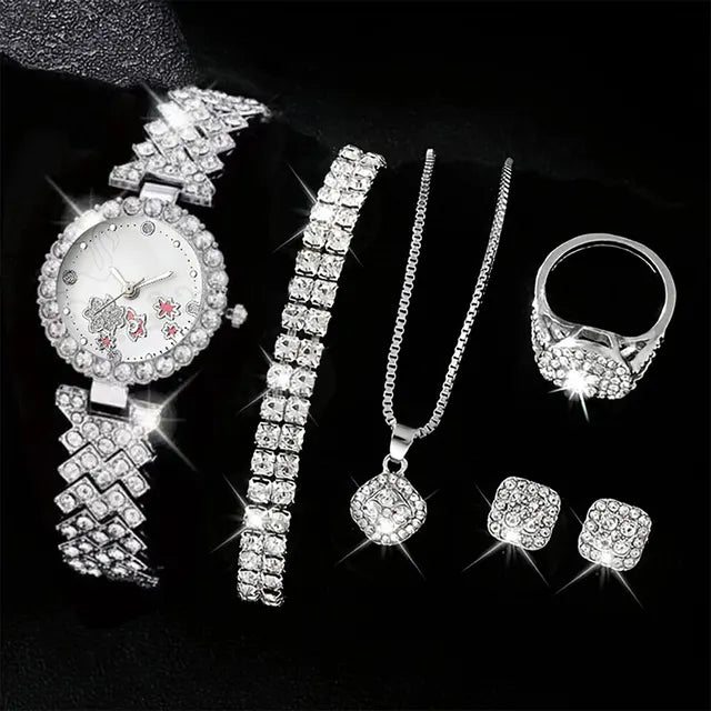 Women's Rhinestone Quartz Watch Set