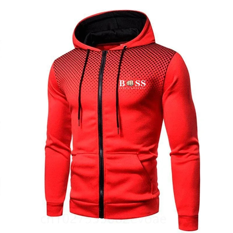 2023 New Cross border Foreign Trade BSS FLEXX APPAREL Men's Sports and Fitness Autumn/Winter Zipper Long Sleeve Spray Hoodie Car 