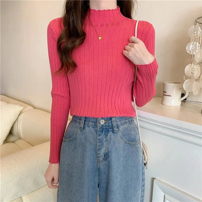 Autumn Winter Sweater Turtleneck Slim Fit Basic Pullovers 2024 New Fashion Korean Knit Tops Bottoming Womens Sweater Stretch Jum 