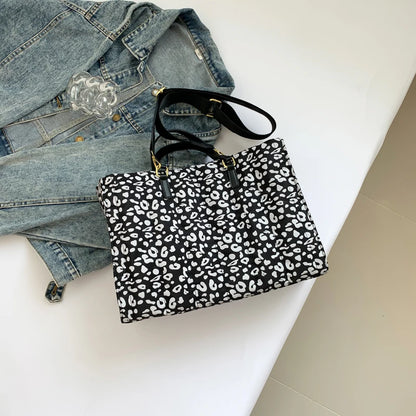 Handbag para mujer Capacity Tote Bag Retro Leopard Space Cotton Nylon Shoulder Crossbody Bag