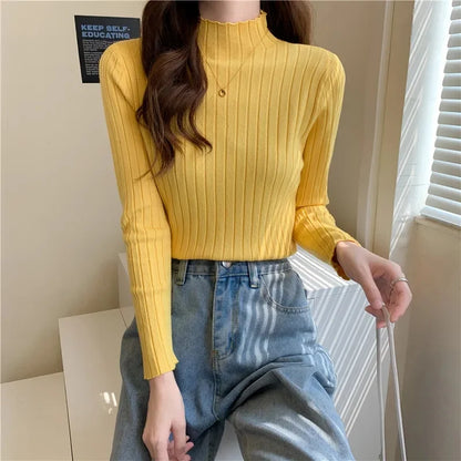 Autumn Winter Sweater Turtleneck Slim Fit Basic Pullovers 2024 New Fashion Korean Knit Tops Bottoming Womens Sweater Stretch Jum 