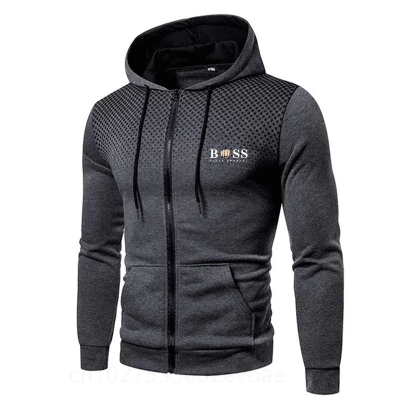 2023 New Cross border Foreign Trade BSS FLEXX APPAREL Men's Sports and Fitness Autumn/Winter Zipper Long Sleeve Spray Hoodie Car 