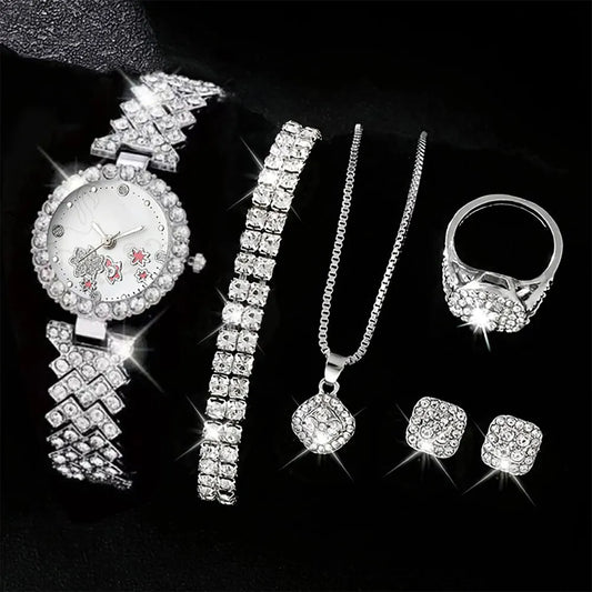 Conjunto de Reloj de Cuarzo con Diamantes de Imitación para Mujer