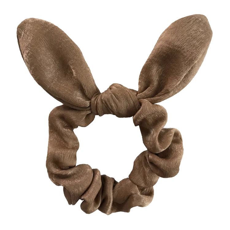 Satin Silk Bunny Ear Hair Scrunchies Gentle Rabbit Ear Hair Elastic Band Ponytail Bow Tie Scrunchy Hair Accessory