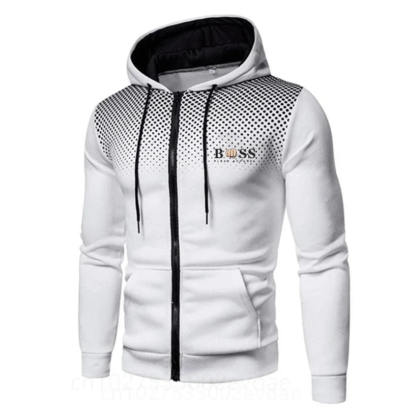 2023 New Cross border Foreign Trade BSS FLEXX APPAREL Men's Sports and Fitness Autumn/Winter Zipper Long Sleeve Spray Hoodie Car 