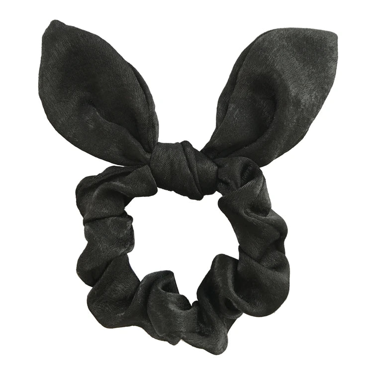 Satin Silk Bunny Ear Hair Scrunchies Gentle Rabbit Ear Hair Elastic Band Ponytail Bow Tie Scrunchy Hair Accessory