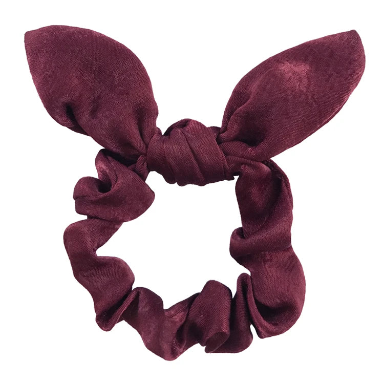 Satin Silk Bunny Ear Hair Scrunchies Gentle Rabbit Ear Hair Elastic Band Ponytail Bow Tie Scrunchy Hair Accessory