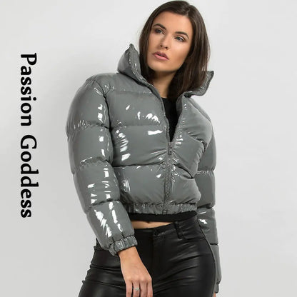 Shiny PU Leather Winter Jacket