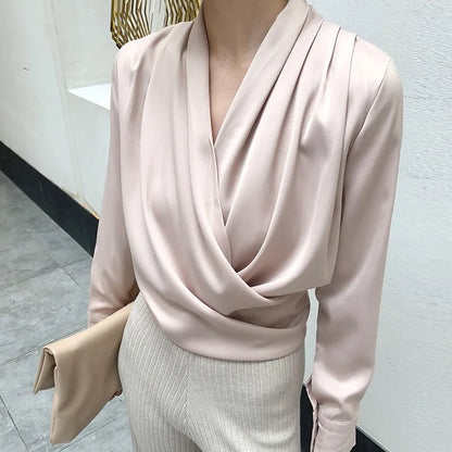 Sexy women's elegant satin blouse