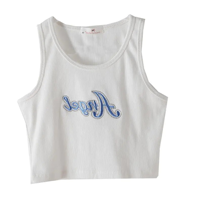 Y2K Embroidered Letters Crop Top