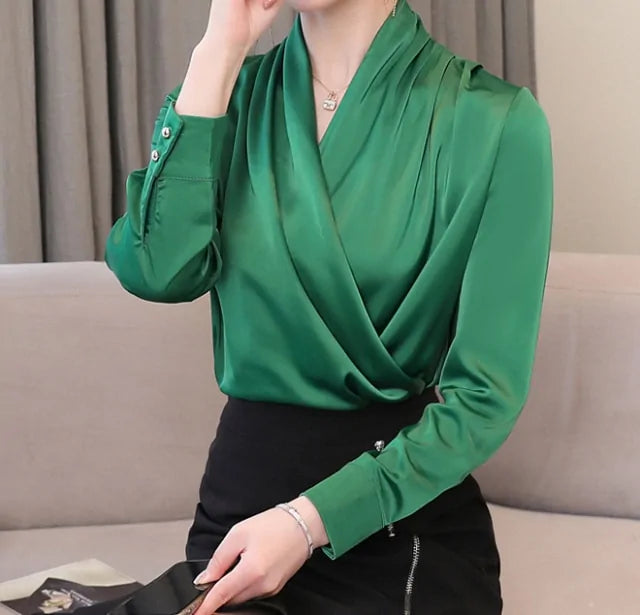 Sexy women's elegant satin blouse