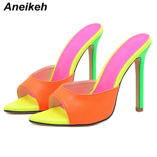 Aneikeh Orange Sandals Mules High Heels