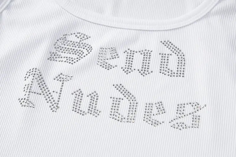 Send Nudes Rhinestone Ribbed Tank Top