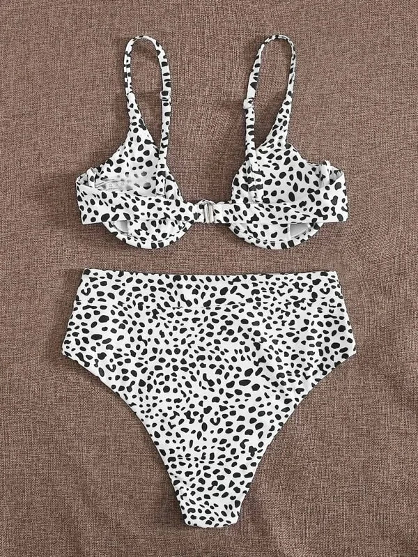 Leopard Print Cut Out Underwire High Waist Bikini