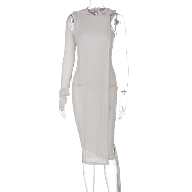 One-sleeved fitted dress made of fabric