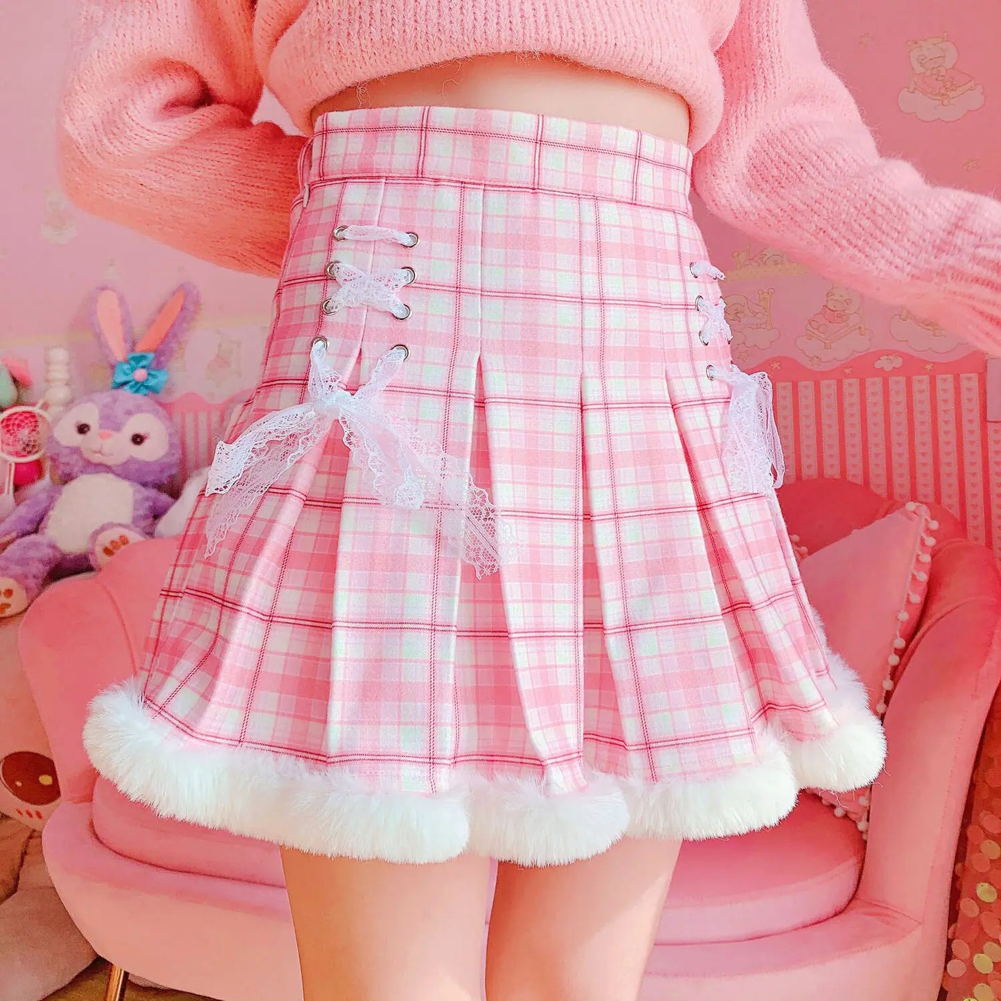 Winter Kawaii Pleated Mini Skirt Women