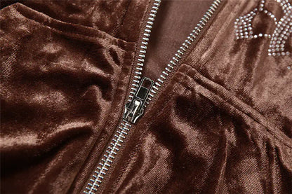 Rhinestone Velour 2 Piece Tracksuit