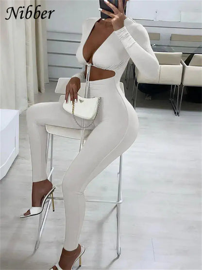 Nibber V-Neck Long Sleeve Bodycon Jumpsuit