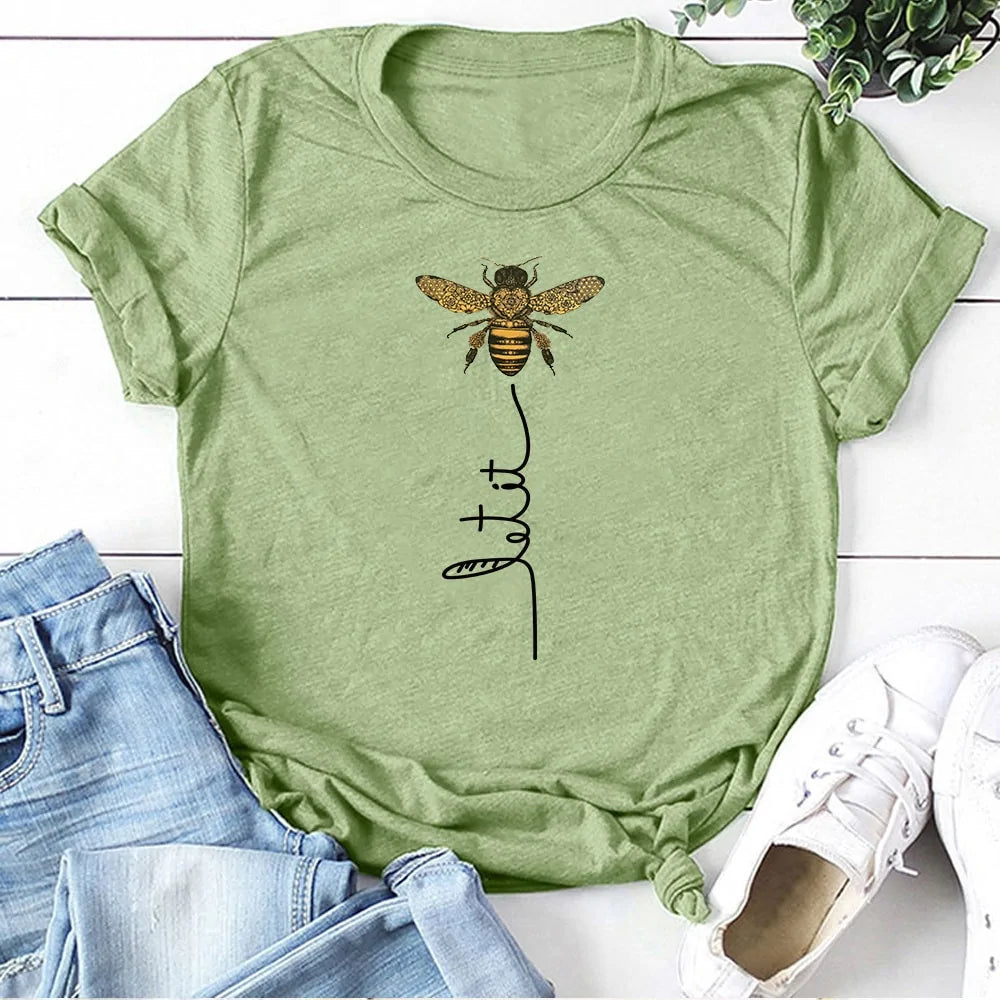 Camiseta Casual Con Dibujo para Mujer