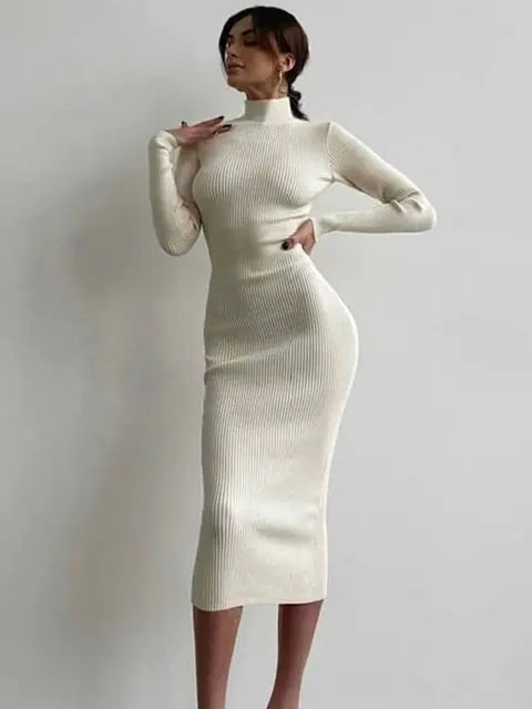 Vestido elegante con cuello alto para mujer