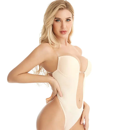 Bodysuit Shapewear Deep V-Neck Body Shaper Backless U Plunge Thong Shapers Waist Trainer Women Clear Strap Padded Push Up Corset