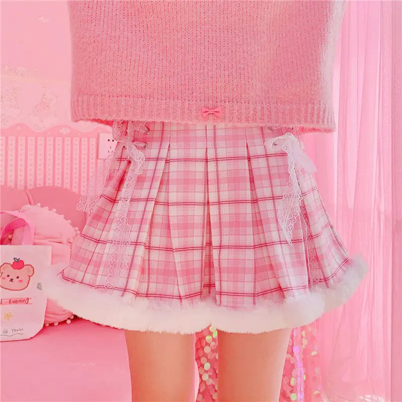 Winter Kawaii Pleated Mini Skirt Women