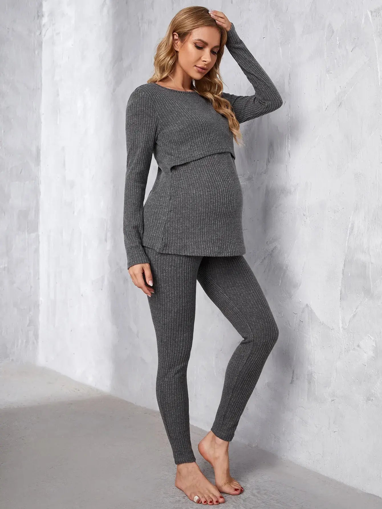 Women's Maternity Solid 2 Pieces Set