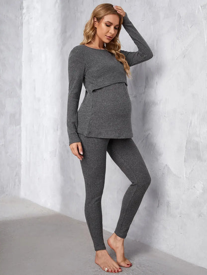 Women's Maternity Solid 2 Pieces Set