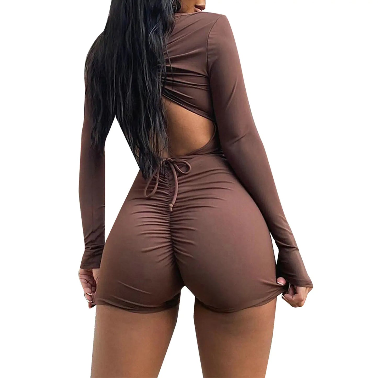 Deep V-Neck Hollow Out Romper: Sexy Backless Bodysuit