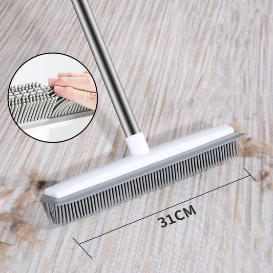 Rubber Broom Carpet Rake with Squeegee Long Handle