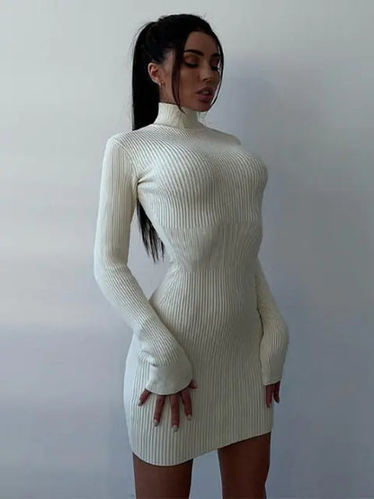 High-Neck Knitted Midi Dress