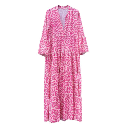 Pink Leopard Long Dress Autumn