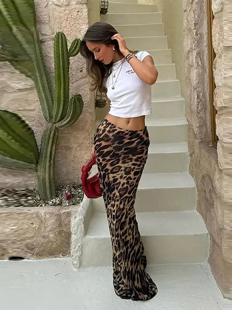 Falda Larga Estampada de Leopardo