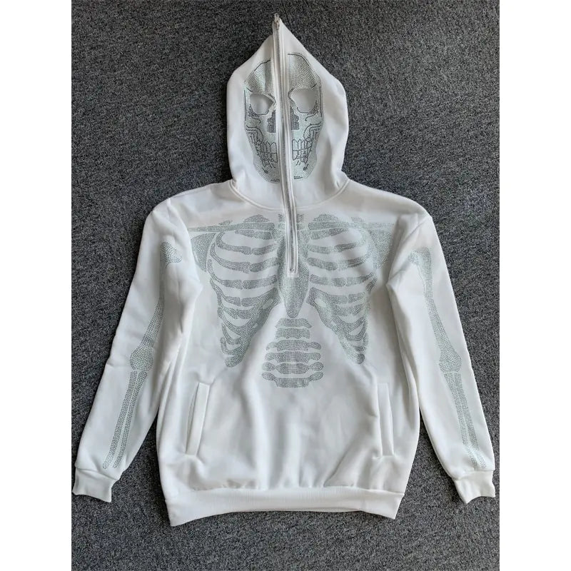 Skeleton Rhinestone Hoodie Cyber Y2K