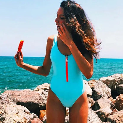 Zipper One Piece Swimsuit