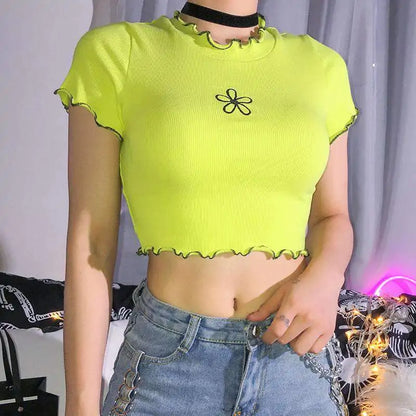 Crop top de manga corta para mujer