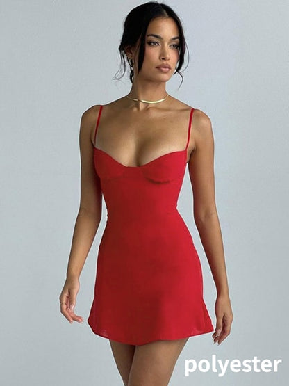 Vestido Rojo Elegante sin Mangas Corte A para Mujer